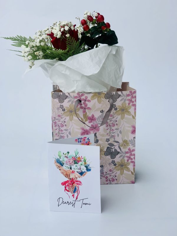Single Fresh Rose Stem With Greens Baby Breath Gift & Custom Greeting Card - Image 3
