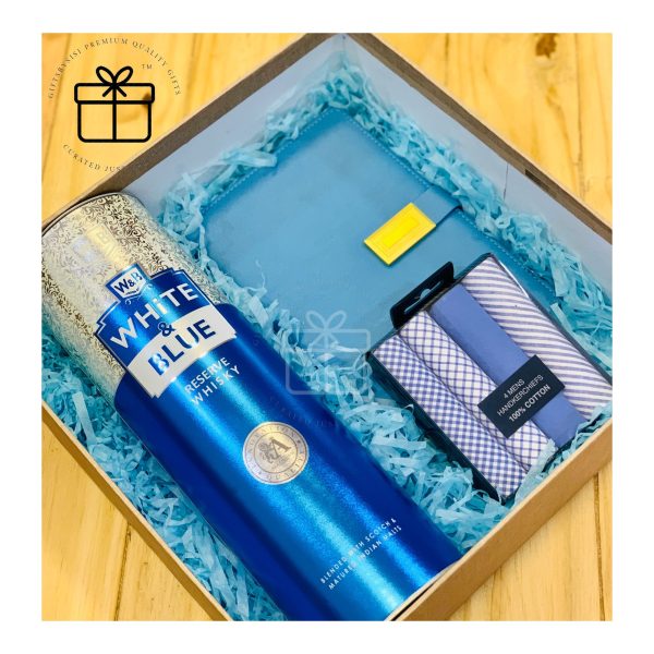 White & Blue Whiskey Gift Set For Him Dad Boss Mentor Brother Friend Husband