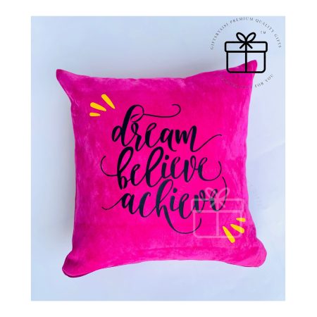 “Dream Believe Achieve” 12” x 12” Pink Mini Pillow