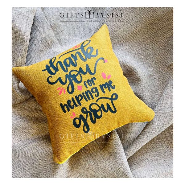 12” x 12” “Thank You For Helping Me Grow” Gold Teacher Pillow