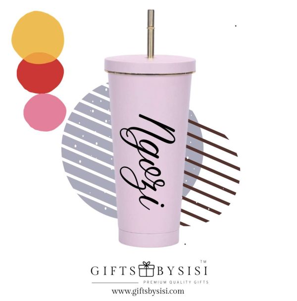 Light Pink Sipping Cup With Gold Straw
