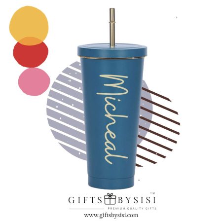 Olive Green Sipping Cup With Gold Straw