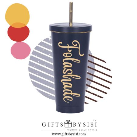 Black Sipping Cup With Gold Straw
