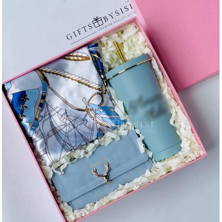 Sipping Cup Leather Wallet Silk Scarf Gift Box For Her Birthday Special Occasion