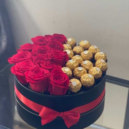One Dozen Stems Of Red Roses With Chocolates Gift For Her