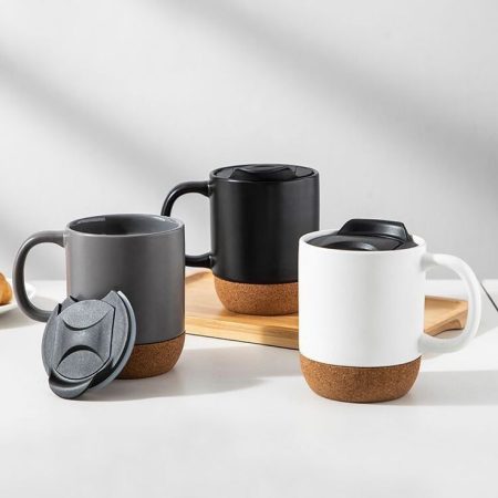 Cork-Bottom Ceramic Coffee Mug with Lid