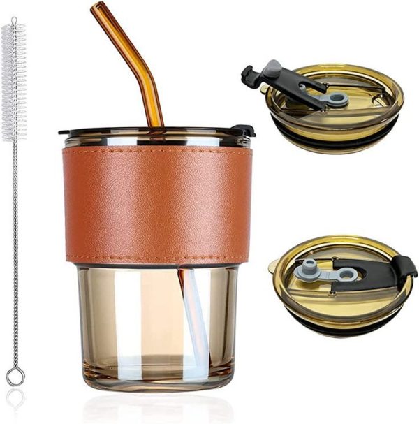 Heat Resistant Leather Cover Glass Straw Cup - Image 3
