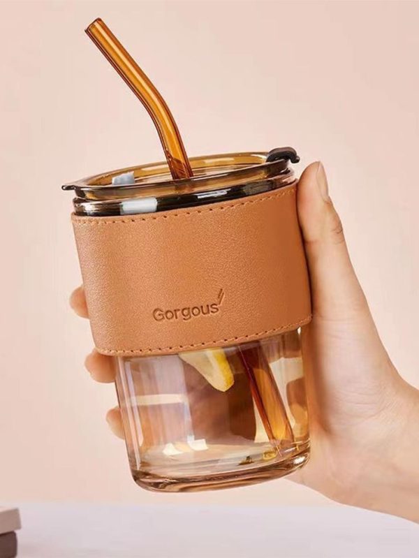 Heat Resistant Leather Cover Glass Straw Cup