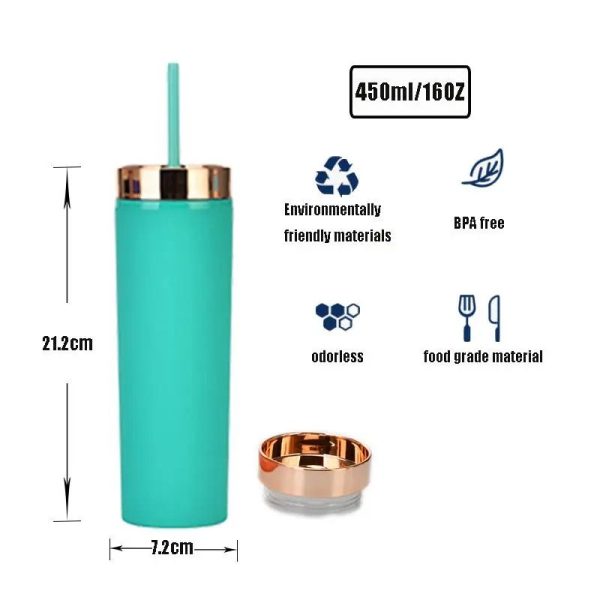 500ml Plastic Sipping Cup Mirror Rose Gold Lid Tumbler With Straw - Image 2