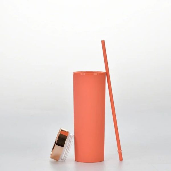 500ml Plastic Sipping Cup Mirror Rose Gold Lid Tumbler With Straw - Image 3