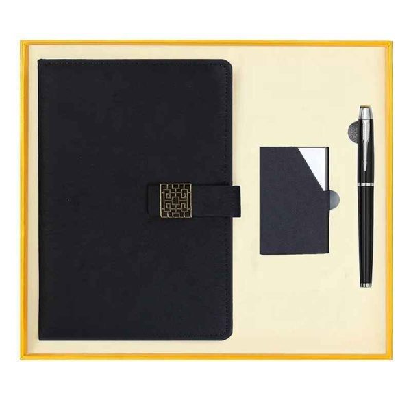 3-in-1 Black Notebook Pen Cardholder Stationary Gift Set For Boss Friend Colleague