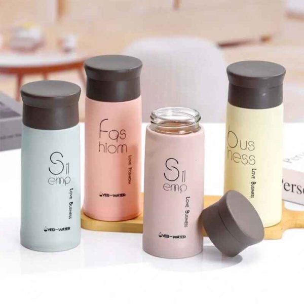 Mini Portable Glass Water Bottle Plastic Cover - Image 2