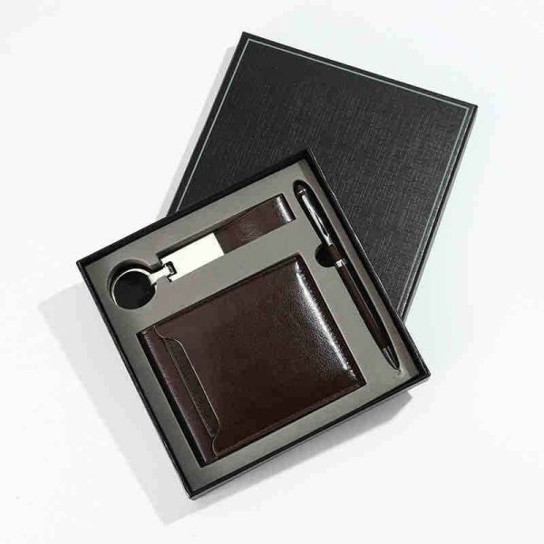3pcs High Quality Men’s Leather Wallet Pen Keyring Complete Gift Set