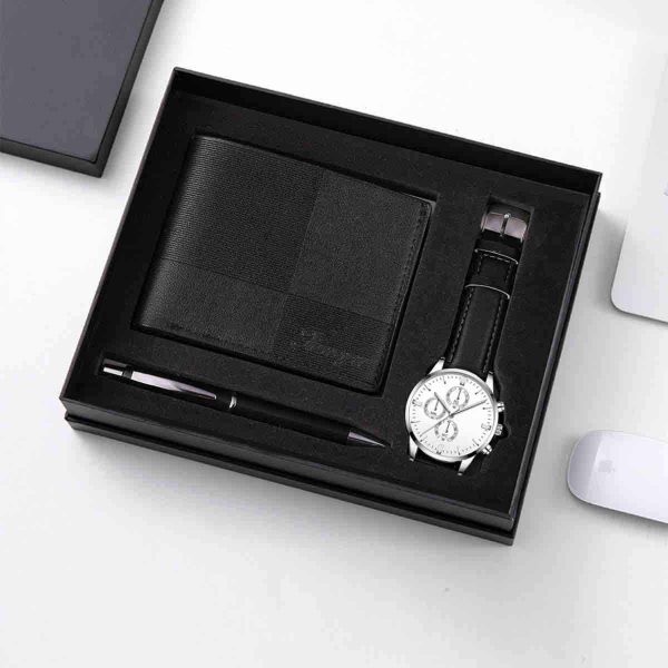 3-in-1 Men's Leather Wallet Leather Strap Wristwatch Pen Gift Set - Image 2