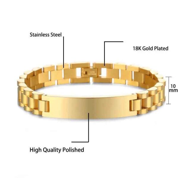 Non-Tarnish Engraved Cuban Thick Steel Gold Plated Jewelry Personalized Gift For Him - Image 2