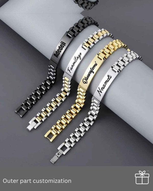 Non-Tarnish Engraved Cuban Thick Steel Gold Plated Jewelry Personalized Gift For Him