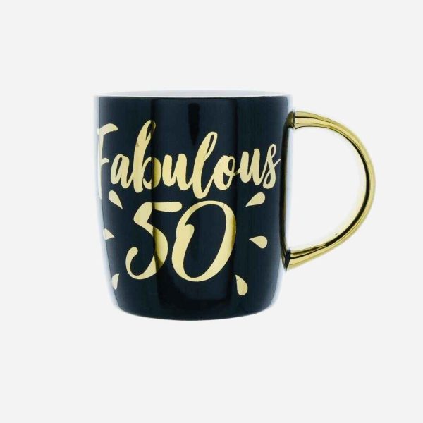 Fabulous at Fifty Black Birthday Mug With Glossy finish and gold print