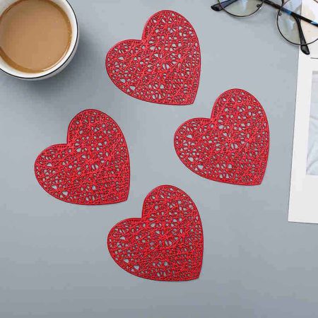 Red Hollow PVC Anti-Slip Heat Resistant Cup Coasters