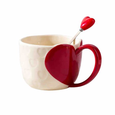 Heart-Shaped Exquisite Ceramic Mug & Heart Spoon Romantic Gift Set