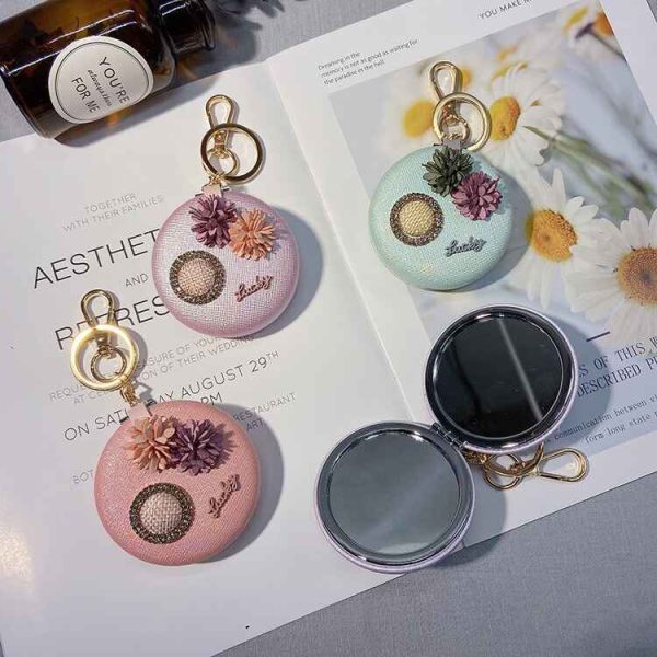 Floral Portable Compact Mirror Keychain