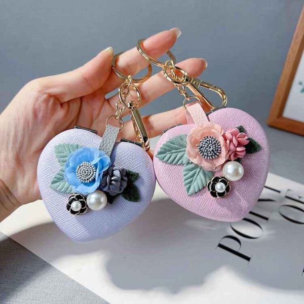 Floral Portable Compact Mirror Keychain - Image 2