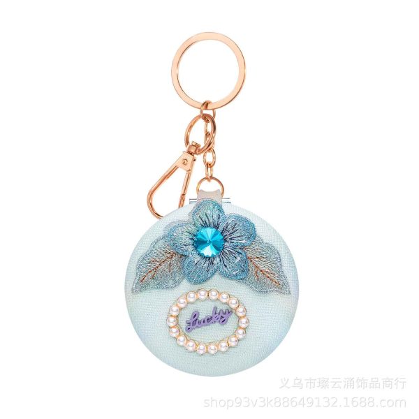 Floral Portable Compact Mirror Keychain - Image 4