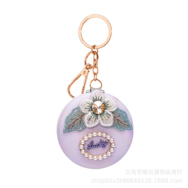 Floral Portable Compact Mirror Keychain - Image 3