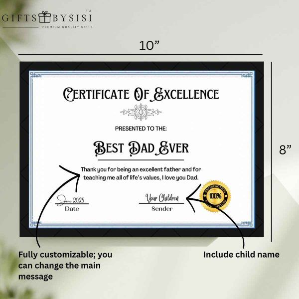 “Best Dad Ever” Custom 8”x10” Certificate Frame