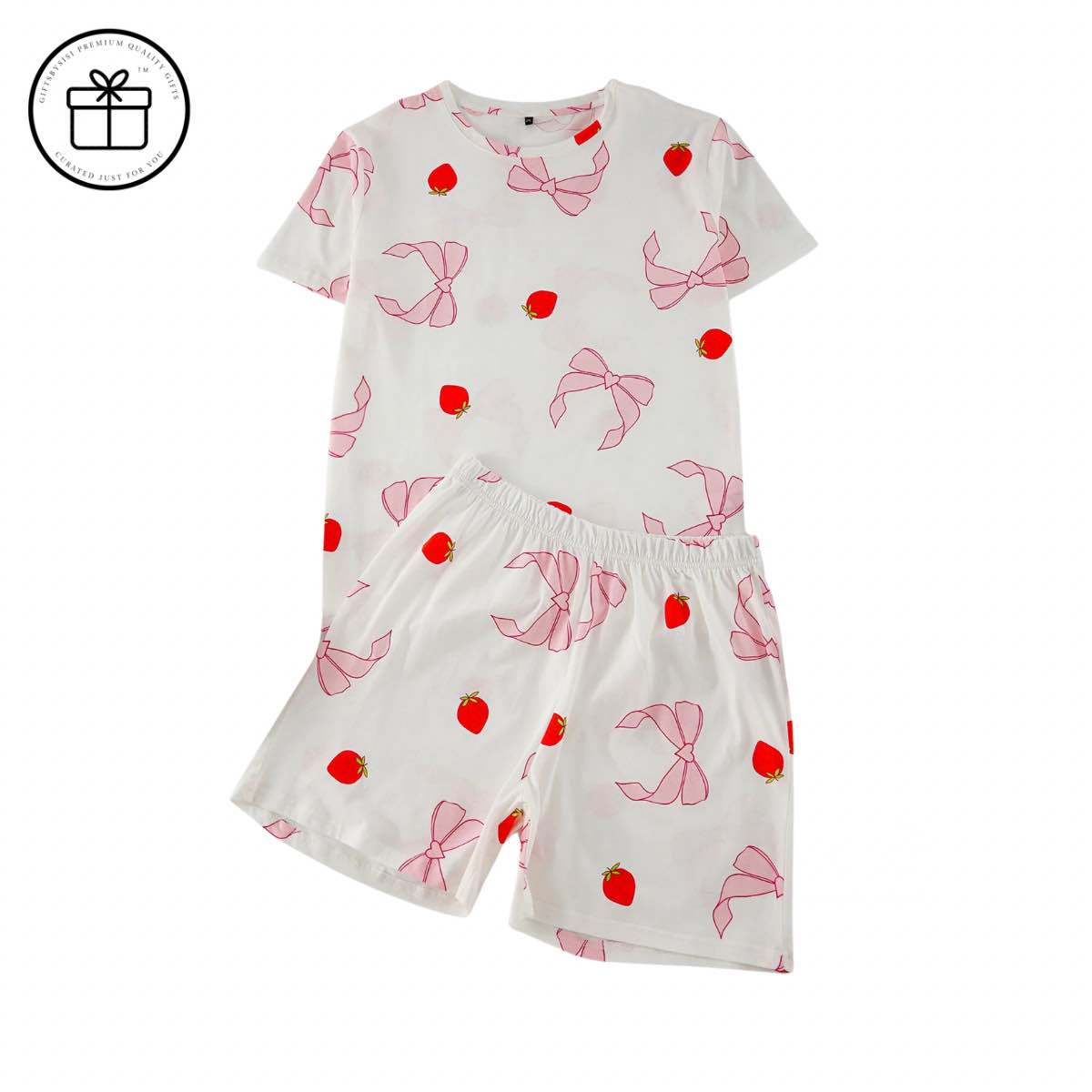 The "Berry Sweet Dreams" Strawberry & Pink Bow Short Pajama Set