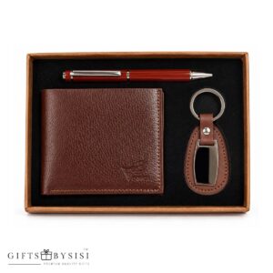 Luxury Men’s Gift Set Leather Wallet, Executive Pen & Keyholder Gift Box for Him