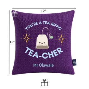 Personalized “You’re a Tea-riffic Teacher” Throw Pillow
